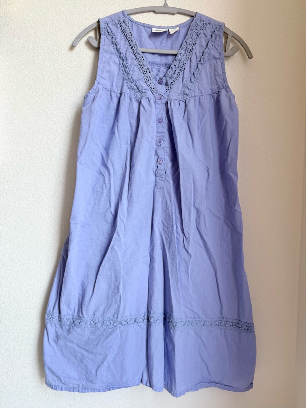 Vintage 100% Cotton Periwinkle Sleeveless Nightgown/ Sleep Dress